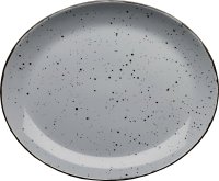Porzellanserie "Granja" grau Platte flach oval, 30,5 x 25,5 cm